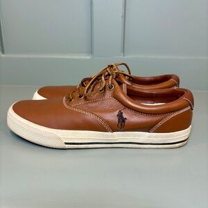 Polo Ralph Lauren Vaughn Tan Leather Lace Up Shoes Size 8.5D Preppy